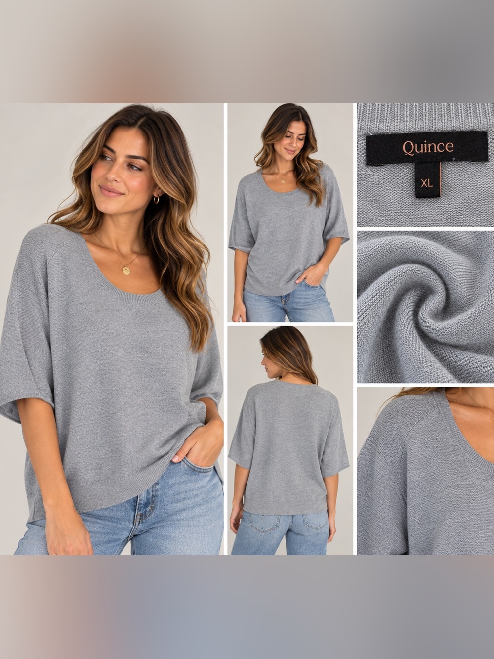 Quince Cotton Cashmere Link-Stitch Dolman Sweater Heather Gray XL